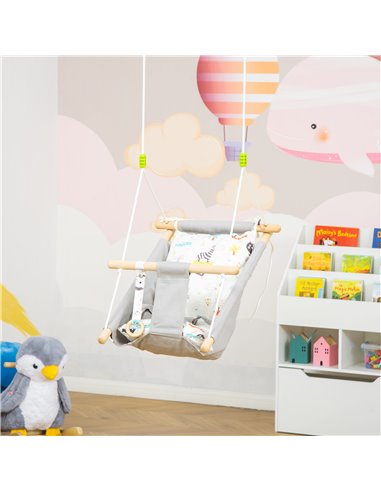 Outsunny Kids Hammock Chair, Baby Relax Hanging Swing, with Cotton Padded Pillow, Wooden Frame, Indoor Outdoor Use, Aged 6-36 mo