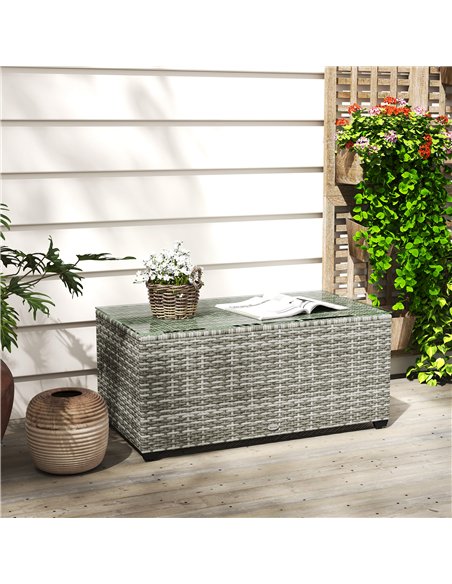 Outsunny 90 x 50cm Glass-Top Rattan Side Table - Light Grey - pic 129260 | FastDaddyshop