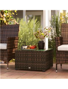 Outsunny 62 x 62cm Glass-Top Rattan Side Table - Brown 2