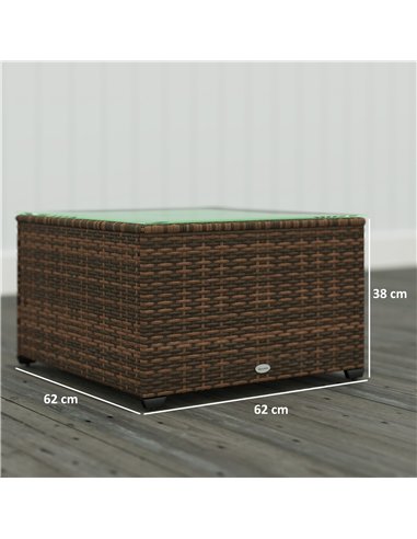 Outsunny 62 x 62cm Glass-Top Rattan Side Table - Brown