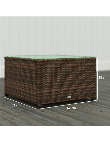Outsunny 62 x 62cm Glass-Top Rattan Side Table - Brown - pic 129263 | FastDaddyshop
