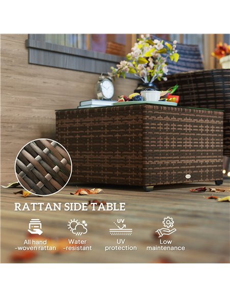 Outsunny 62 x 62cm Glass-Top Rattan Side Table - Brown - pic 129264 | FastDaddyshop