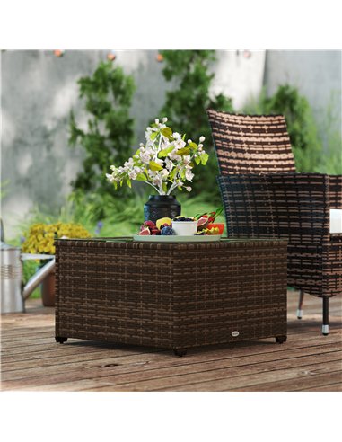 Outsunny 62 x 62cm Glass-Top Rattan Side Table - Brown