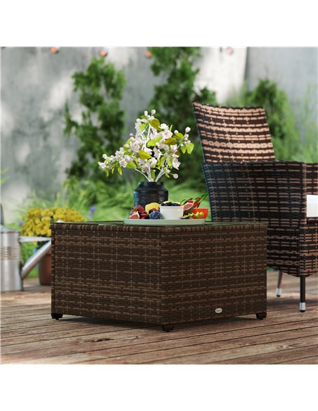 Outsunny 62 x 62cm Glass-Top Rattan Side Table - Brown - pic 129268 | FastDaddyshop
