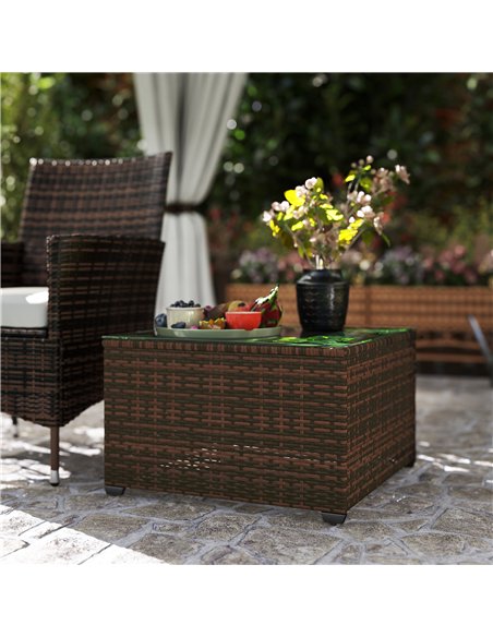 Outsunny 62 x 62cm Glass-Top Rattan Side Table - Brown - pic 129269 | FastDaddyshop