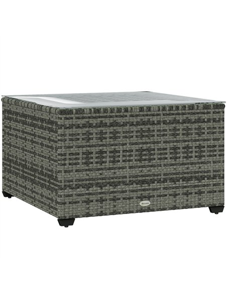 Outsunny 62 x 62cm Glass-Top Rattan Side Table - Light Grey - pic 129270 | FastDaddyshop