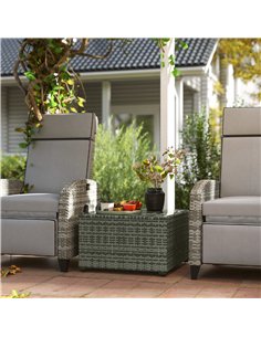 Outsunny 62 x 62cm Glass-Top Rattan Side Table - Light Grey 2