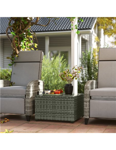Outsunny 62 x 62cm Glass-Top Rattan Side Table - Light Grey - pic 129271 | FastDaddyshop