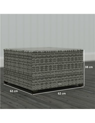 Outsunny 62 x 62cm Glass-Top Rattan Side Table - Light Grey