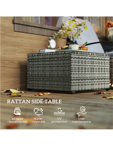 Outsunny 62 x 62cm Glass-Top Rattan Side Table - Light Grey