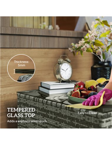 Outsunny 62 x 62cm Glass-Top Rattan Side Table - Light Grey