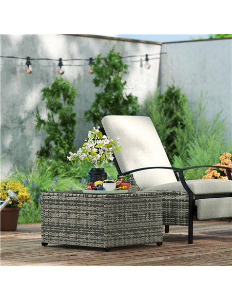 Outsunny 62 x 62cm Glass-Top Rattan Side Table - Light Grey - pic 129277 | FastDaddyshop