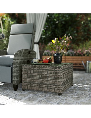 Outsunny 62 x 62cm Glass-Top Rattan Side Table - Light Grey