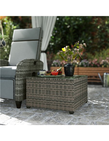 Outsunny 62 x 62cm Glass-Top Rattan Side Table - Light Grey - pic 129278 | FastDaddyshop