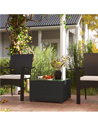 Outsunny 62 x 62cm Glass-Top Rattan Side Table - Black