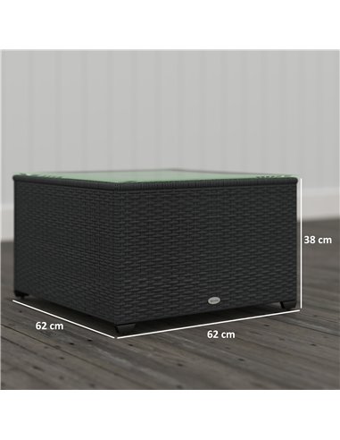 Outsunny 62 x 62cm Glass-Top Rattan Side Table - Black