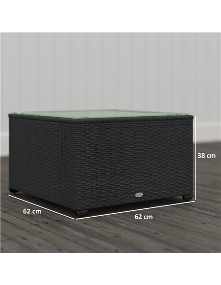 Outsunny 62 x 62cm Glass-Top Rattan Side Table - Black - pic 129281 | FastDaddyshop