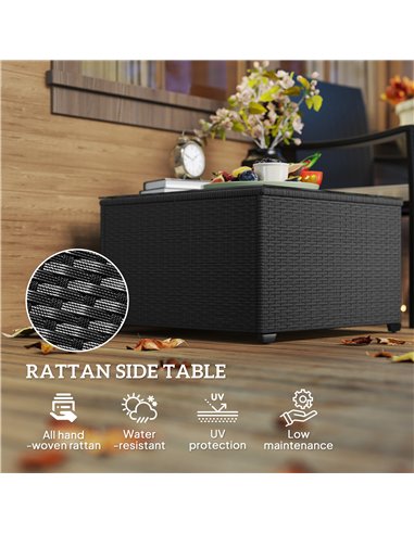 Outsunny 62 x 62cm Glass-Top Rattan Side Table - Black