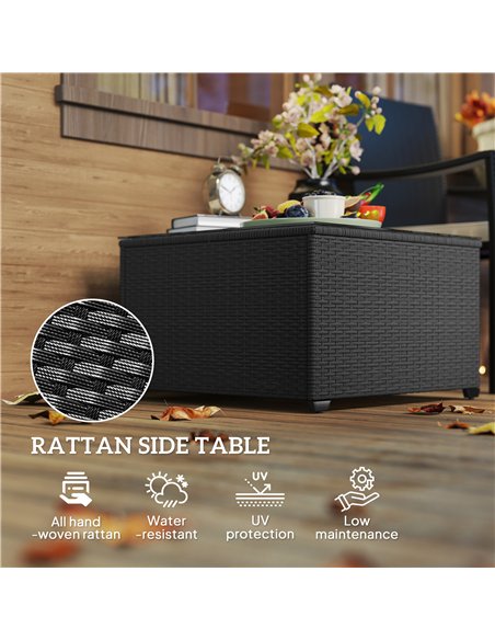Outsunny 62 x 62cm Glass-Top Rattan Side Table - Black - pic 129282 | FastDaddyshop