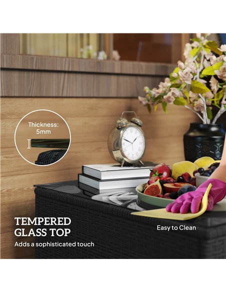 Outsunny 62 x 62cm Glass-Top Rattan Side Table - Black - pic 129283 | FastDaddyshop