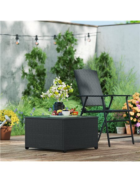 Outsunny 62 x 62cm Glass-Top Rattan Side Table - Black - pic 129286 | FastDaddyshop