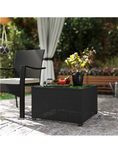 Outsunny 62 x 62cm Glass-Top Rattan Side Table - Black