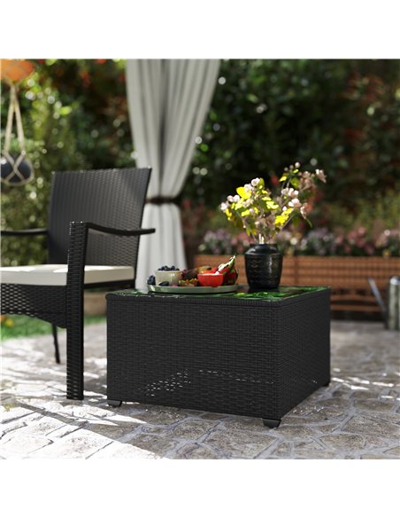 Outsunny 62 x 62cm Glass-Top Rattan Side Table - Black - pic 129287 | FastDaddyshop