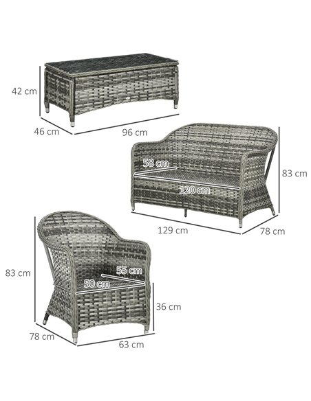 Outsunny Four-Piece Rattan Sofa Set, with Glass-Top Table - Orange - pic 129290 | FastDaddyshop