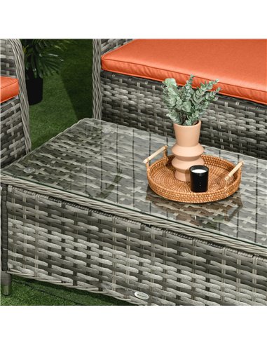 Outsunny Four-Piece Rattan Sofa Set, with Glass-Top Table - Orange