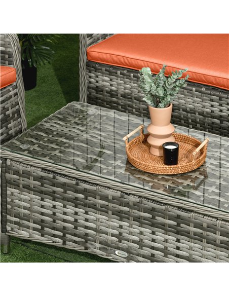 Outsunny Four-Piece Rattan Sofa Set, with Glass-Top Table - Orange - pic 129296 | FastDaddyshop