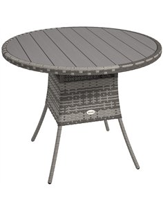 Outsunny 90cm Four-Person Wood-Effect Rattan Table - Grey