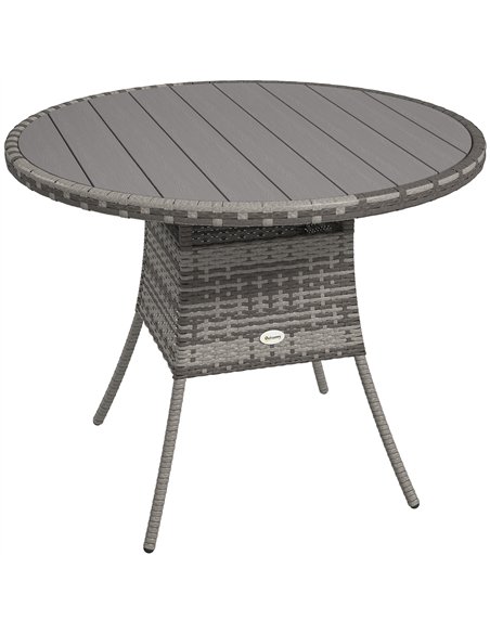 Outsunny 90cm Four-Person Wood-Effect Rattan Table - Grey - pic 129297 | FastDaddyshop
