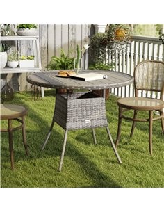 Outsunny 90cm Four-Person Wood-Effect Rattan Table - Grey 2