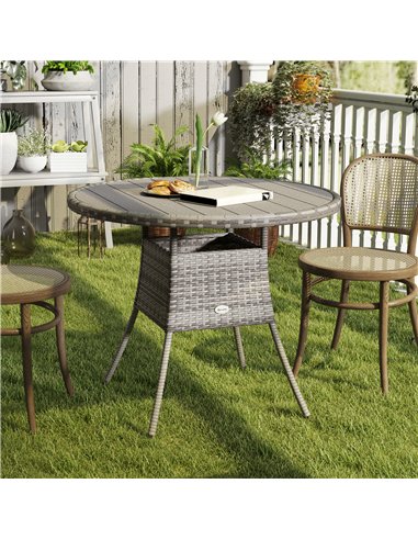 Outsunny 90cm Four-Person Wood-Effect Rattan Table - Grey