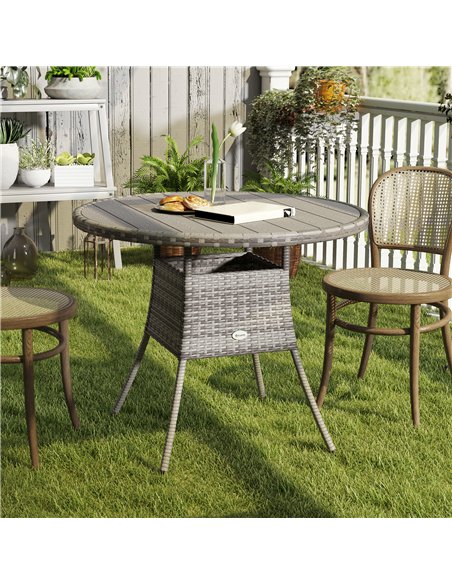 Outsunny 90cm Four-Person Wood-Effect Rattan Table - Grey - pic 129298 | FastDaddyshop