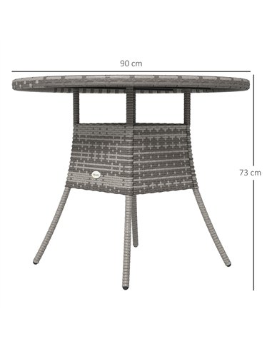 Outsunny 90cm Four-Person Wood-Effect Rattan Table - Grey