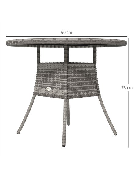 Outsunny 90cm Four-Person Wood-Effect Rattan Table - Grey - pic 129299 | FastDaddyshop