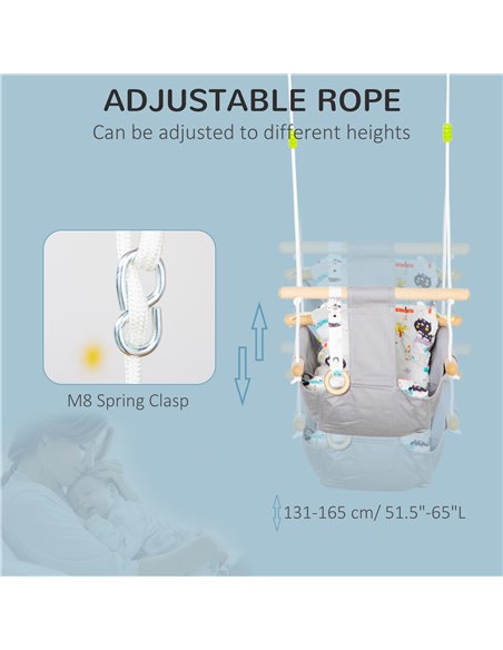Outsunny Kids Hammock Chair, Baby Relax Hanging Swing, with Cotton Padded Pillow, Wooden Frame, Indoor Outdoor Use, Aged 6-36 mo - pic 12930 | FastDaddyshop