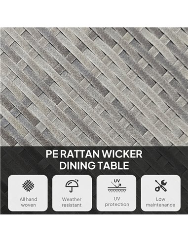 Outsunny 90cm Four-Person Wood-Effect Rattan Table - Grey