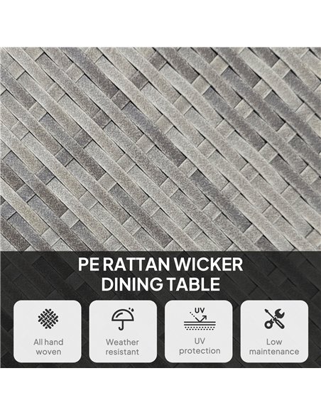 Outsunny 90cm Four-Person Wood-Effect Rattan Table - Grey - pic 129300 | FastDaddyshop