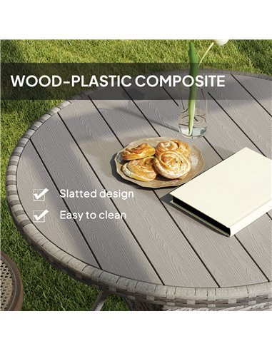 Outsunny 90cm Four-Person Wood-Effect Rattan Table - Grey