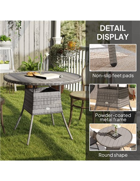 Outsunny 90cm Four-Person Wood-Effect Rattan Table - Grey - pic 129302 | FastDaddyshop