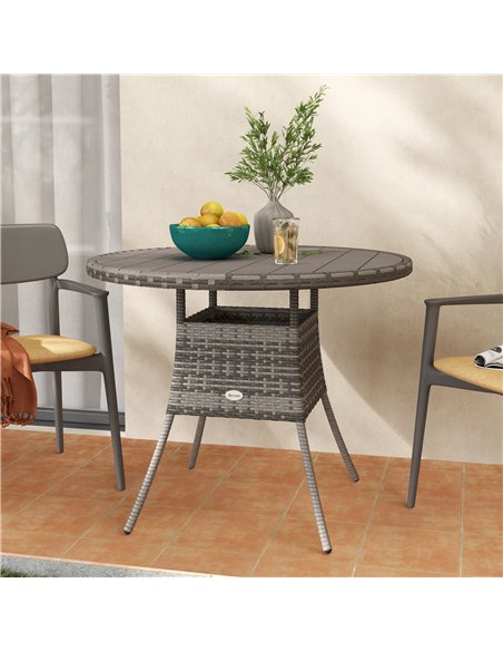 Outsunny 90cm Four-Person Wood-Effect Rattan Table - Grey - pic 129303 | FastDaddyshop