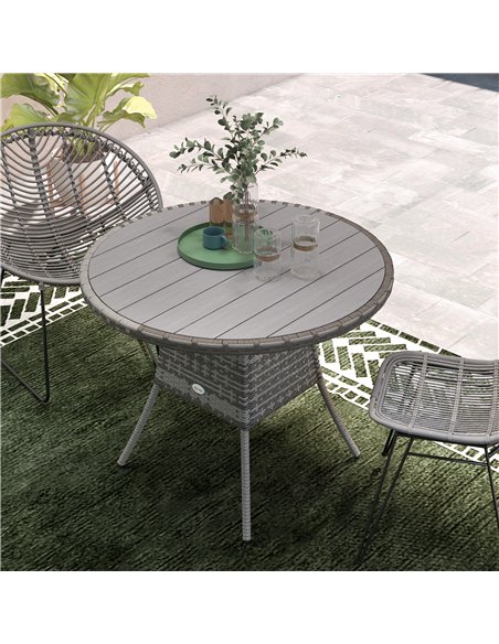 Outsunny 90cm Four-Person Wood-Effect Rattan Table - Grey - pic 129304 | FastDaddyshop