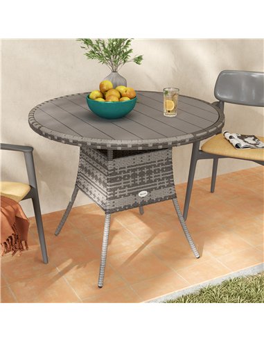 Outsunny 90cm Four-Person Wood-Effect Rattan Table - Grey