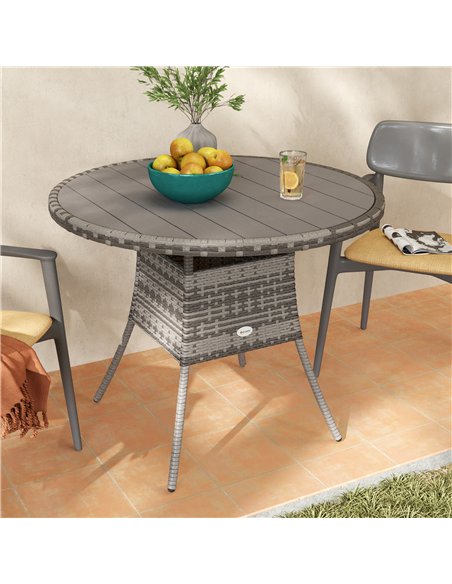 Outsunny 90cm Four-Person Wood-Effect Rattan Table - Grey - pic 129305 | FastDaddyshop