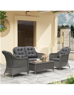 Outsunny Four-Piece Rattan Sofa Set, with Glass-Top Table - Light Grey 2