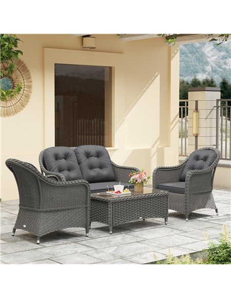 Outsunny Four-Piece Rattan Sofa Set, with Glass-Top Table - Light Grey - pic 129307 | FastDaddyshop