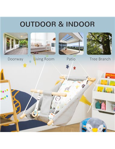 Outsunny Kids Hammock Chair, Baby Relax Hanging Swing, with Cotton Padded Pillow, Wooden Frame, Indoor Outdoor Use, Aged 6-36 mo