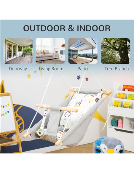 Outsunny Kids Hammock Chair, Baby Relax Hanging Swing, with Cotton Padded Pillow, Wooden Frame, Indoor Outdoor Use, Aged 6-36 mo - pic 12931 | FastDaddyshop